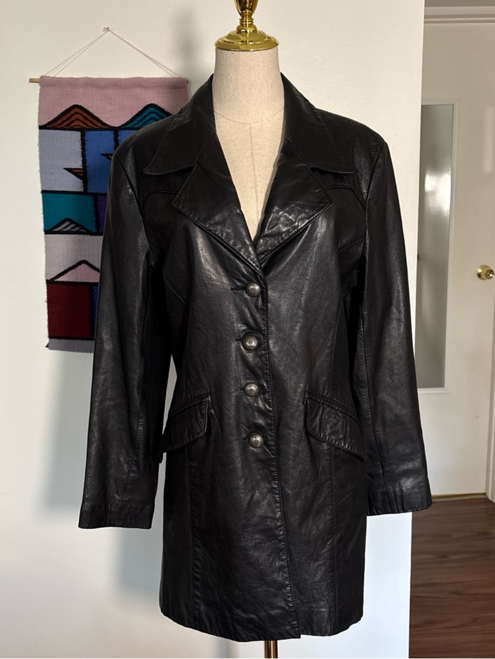 VTG Y2K Scully Black Leather Grunge Trench Coat